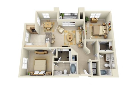 Floor plan for 2 beds, 2 baths, 1112 sqft